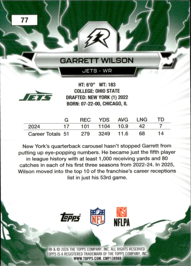 Garrett Wilson card back