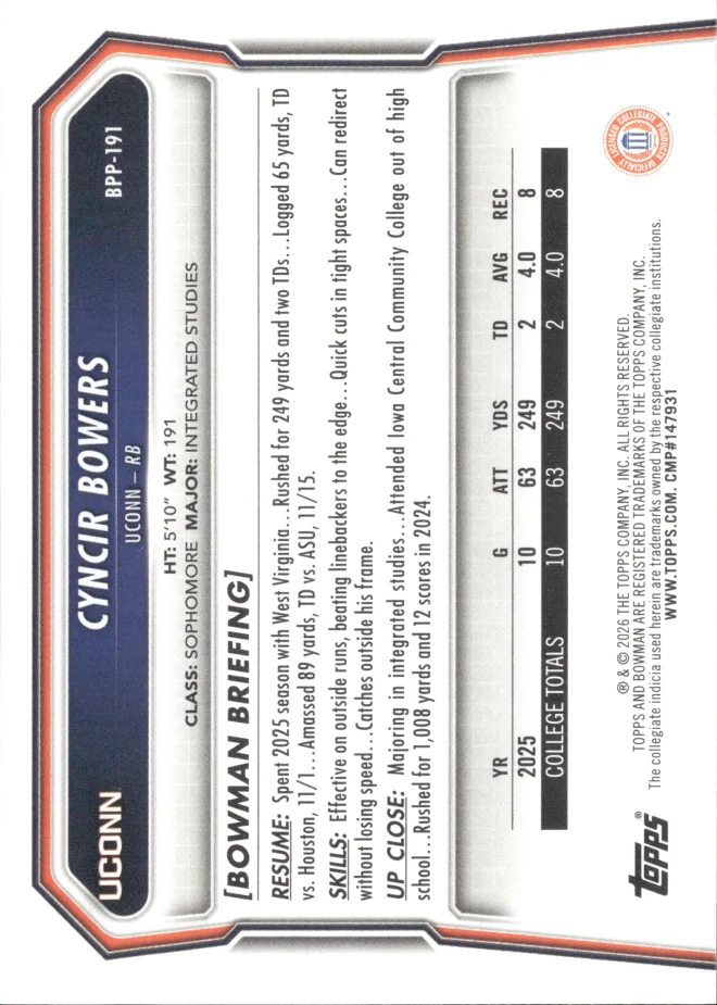 Cyncir Bowers card back