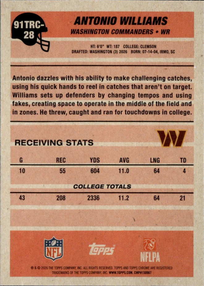 Antonio Williams card back
