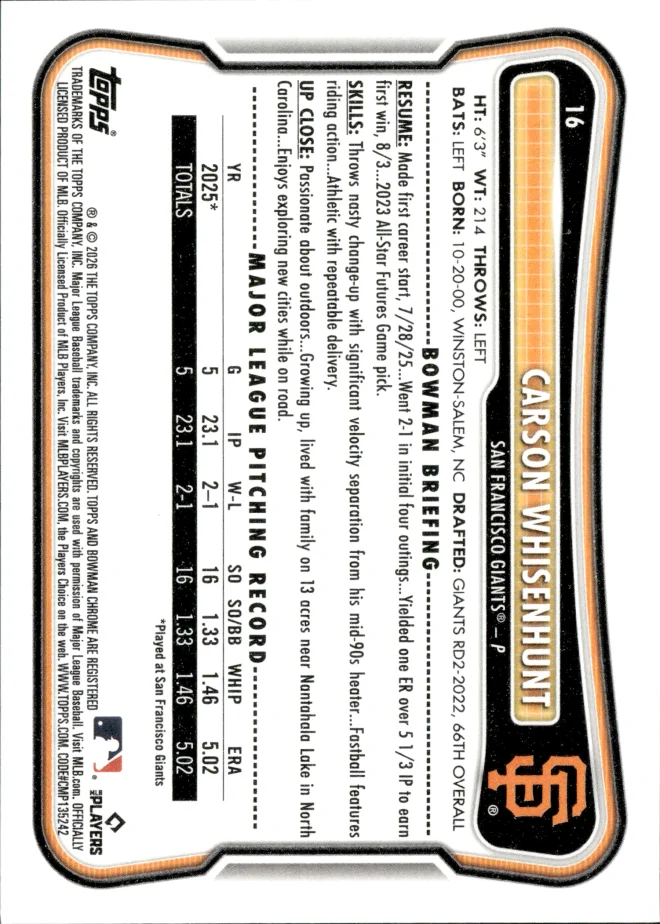 Carson Whisenhunt card back