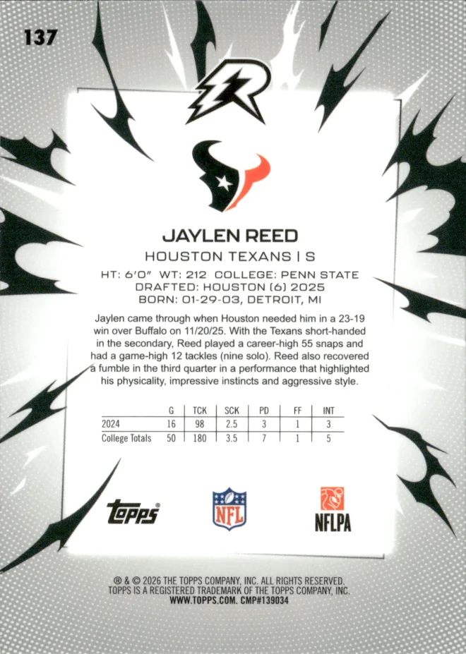 Jaylen Reed card back