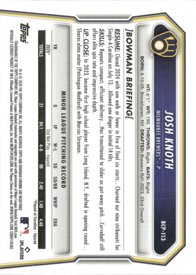Josh Knoth card back