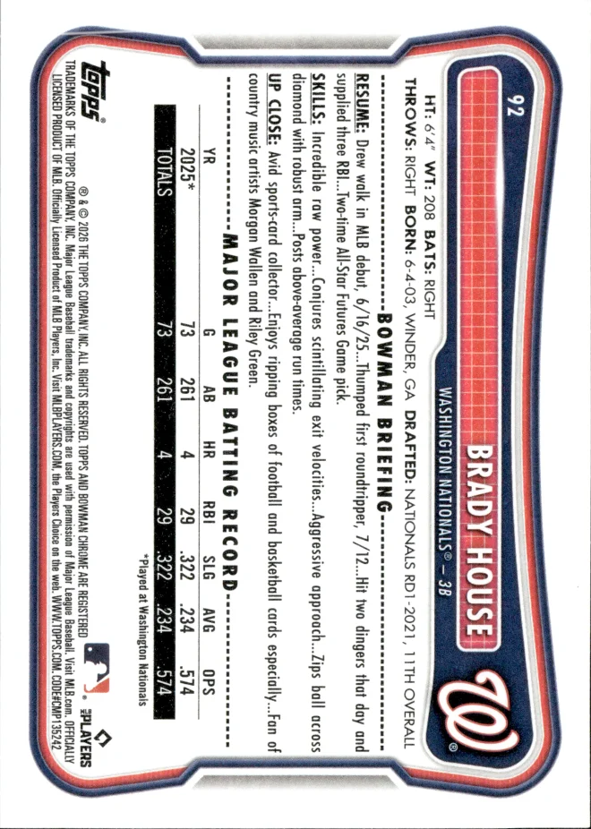 Brady House card back