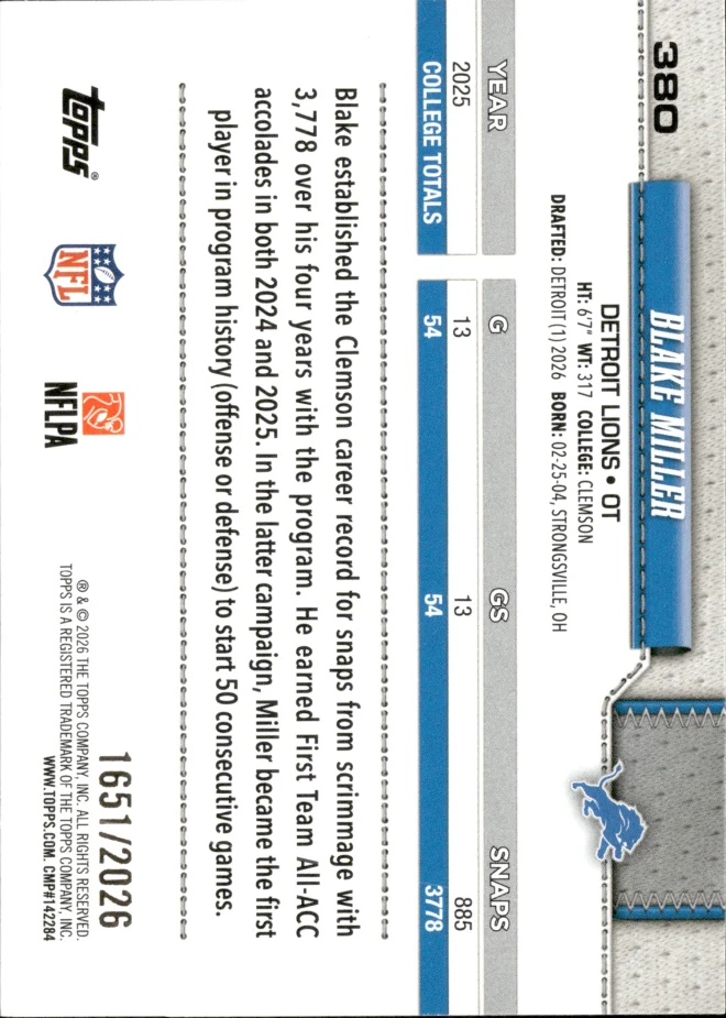 Blake Miller card back