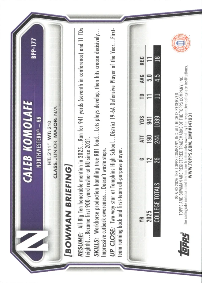 Caleb Komolafe card back