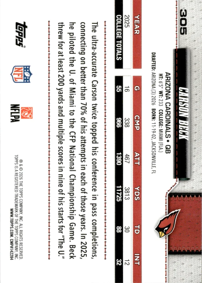 Carson Beck card back