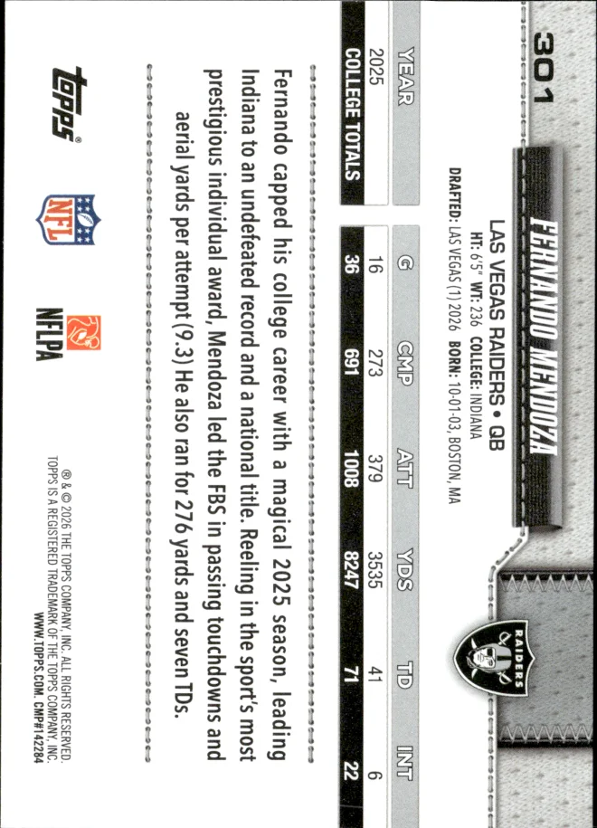 Fernando Mendoza card back