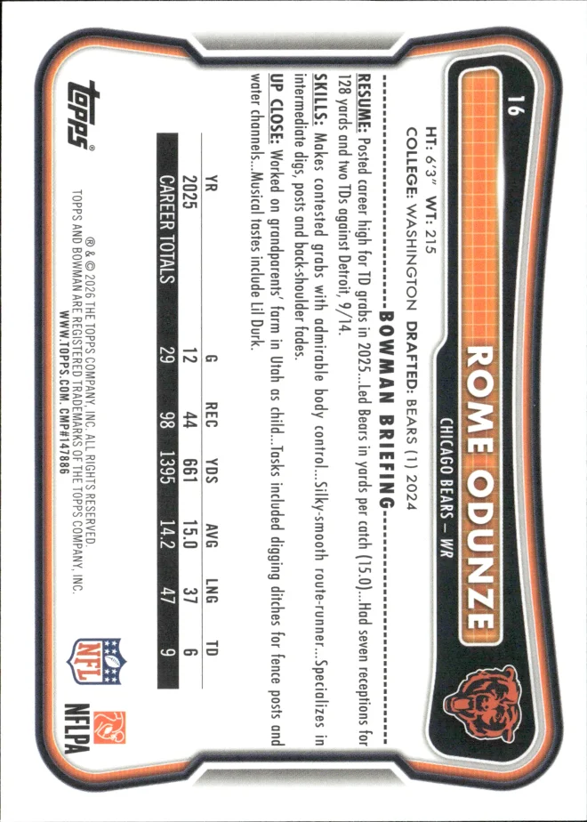 Rome Odunze card back
