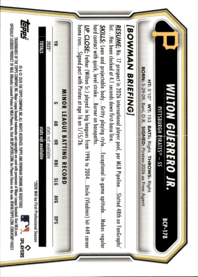 Wilton Guerrero Jr. card back