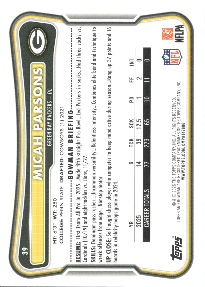 Micah Parsons card back