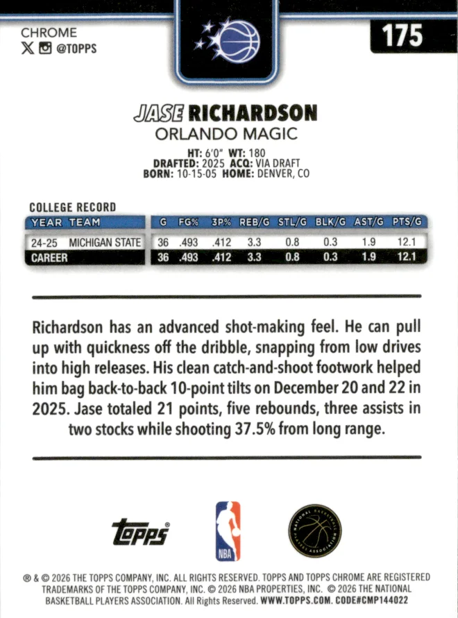 Jase Richardson card back