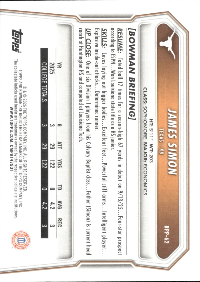 James Simon card back