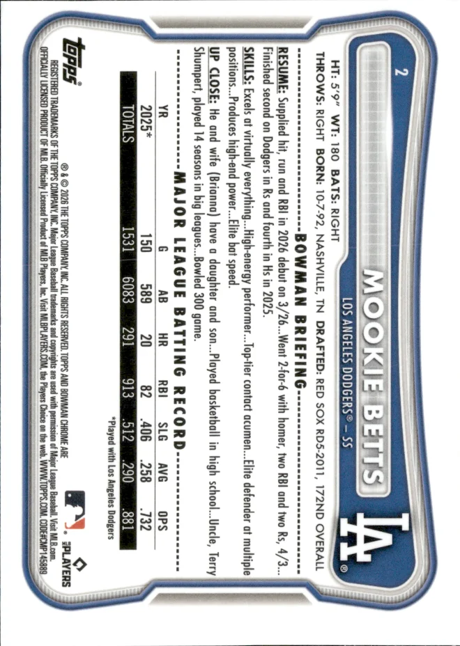 Mookie Betts card back
