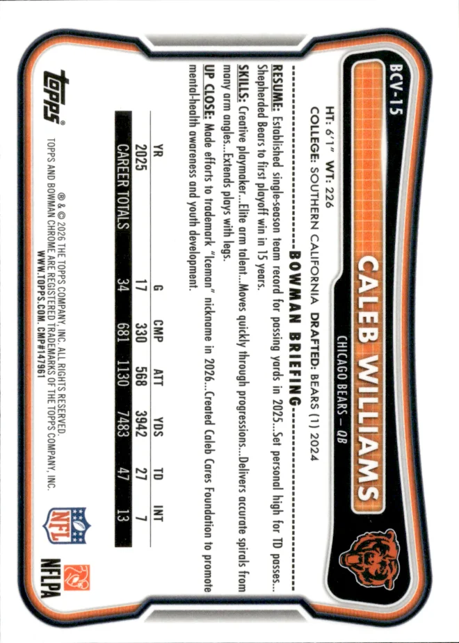 Caleb Williams card back