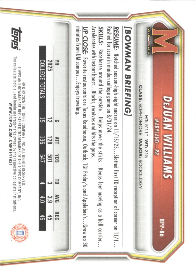 DeJuan Williams card back
