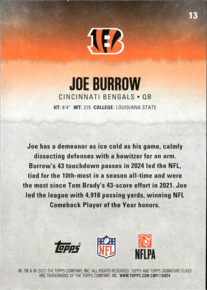 Joe Burrow card back