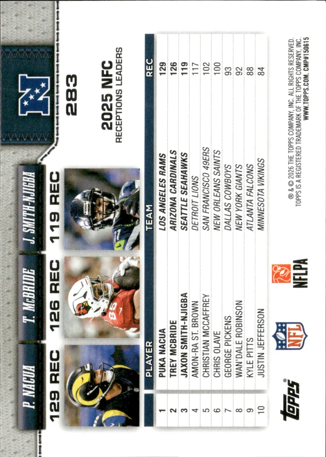 Puka Nacua / Trey McBride / Jaxon Smith-Njigba card back