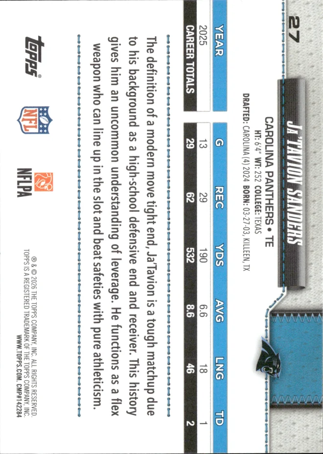 Ja'Tavion Sanders card back