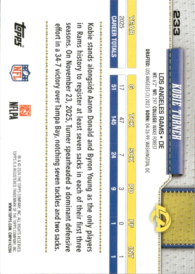 Kobie Turner card back
