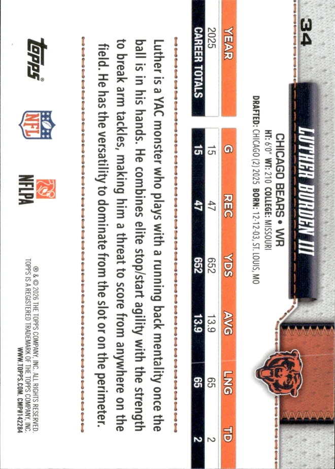 Luther Burden III card back