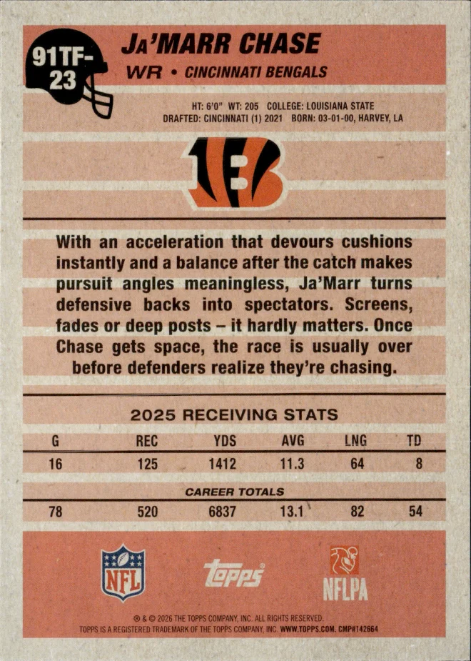 Ja'Marr Chase card back