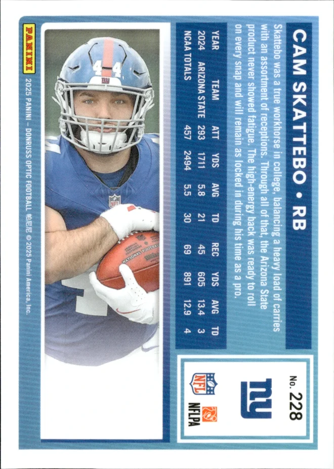 Cam Skattebo card back