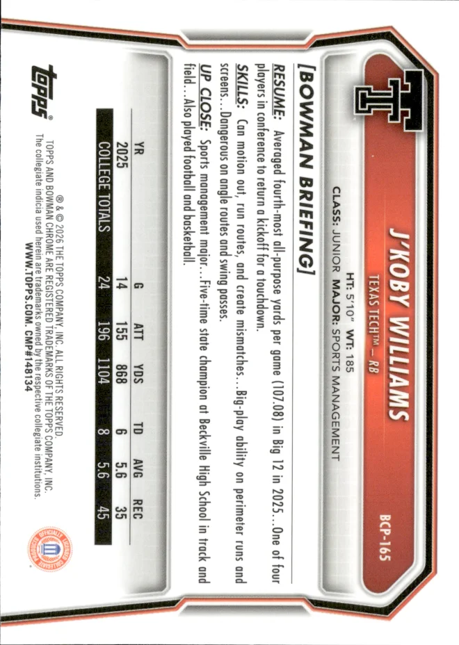 J'Koby Williams card back