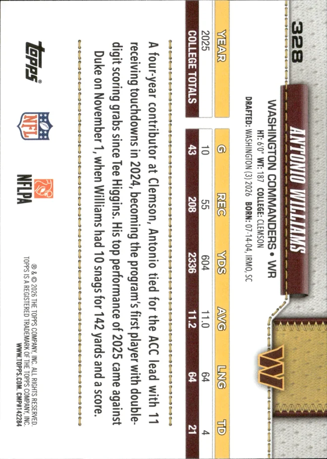 Antonio Williams card back