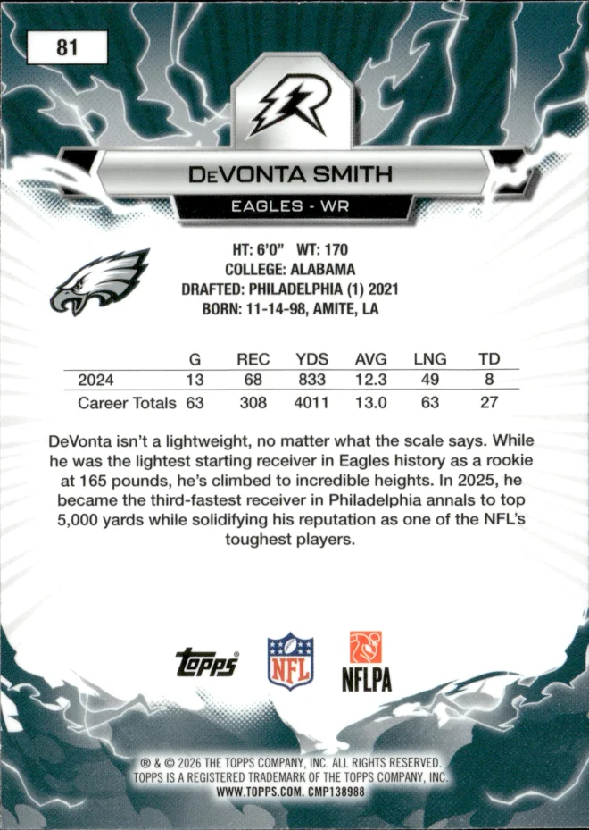 DeVonta Smith card back