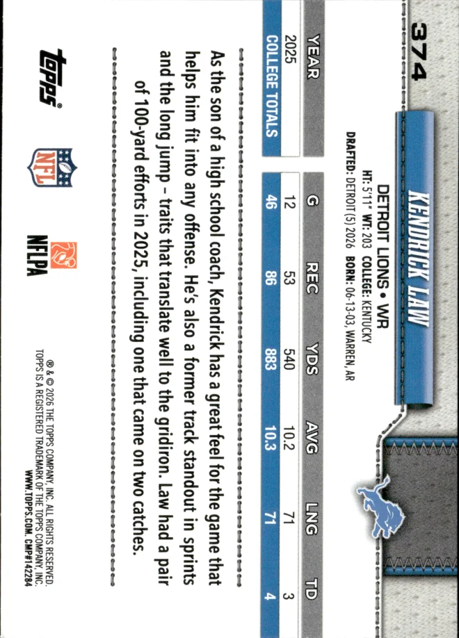 Kendrick Law card back