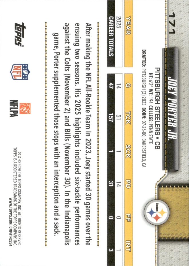 Joey Porter Jr. card back