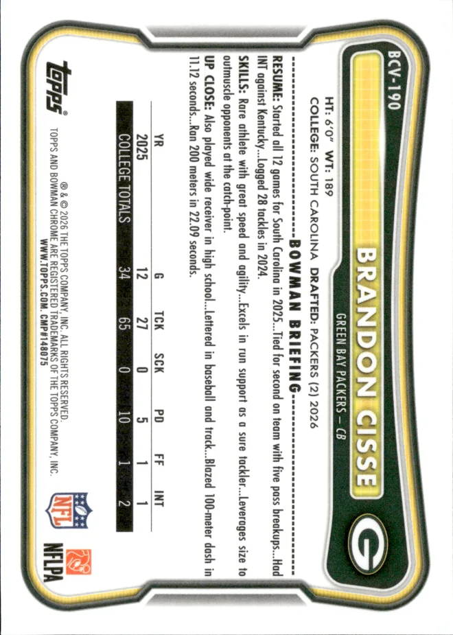 Brandon Cisse card back