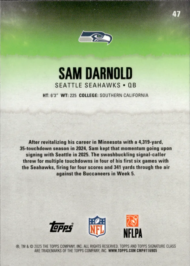 Sam Darnold card back