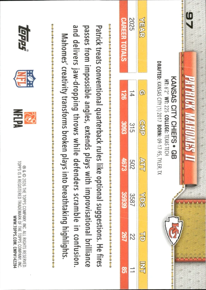 Patrick Mahomes II card back