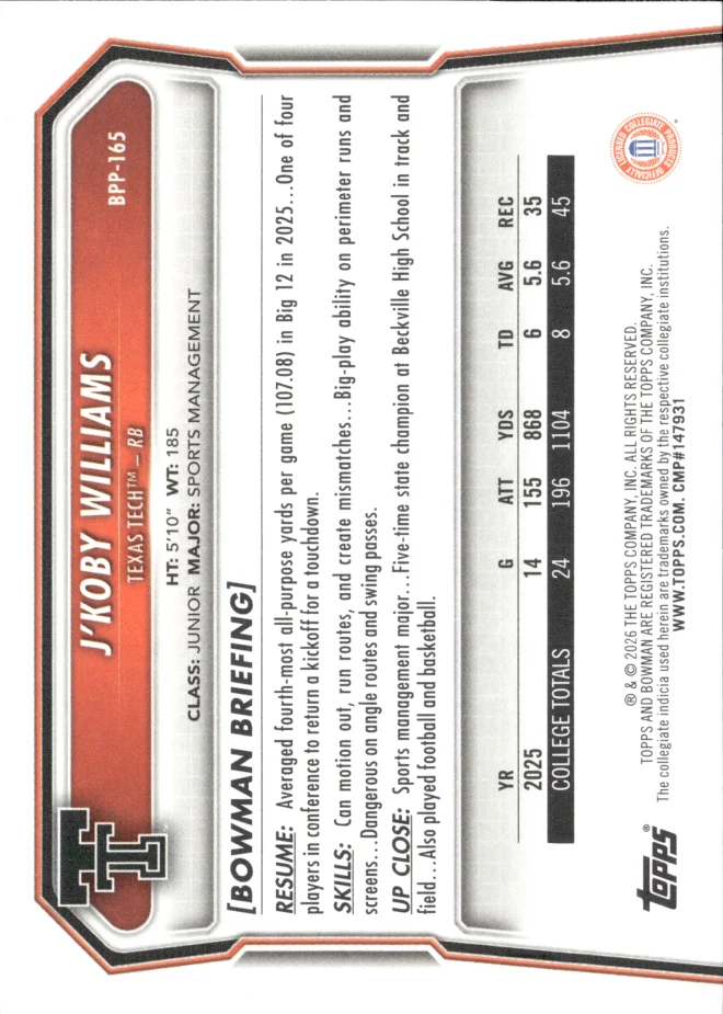 J'Koby Williams card back