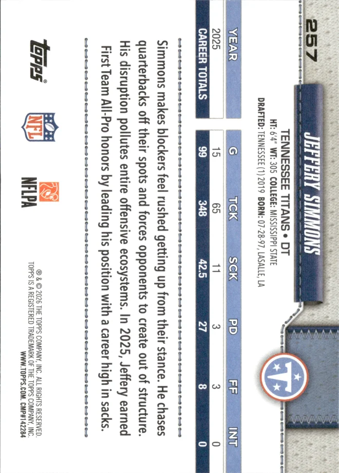 Jeffery Simmons card back