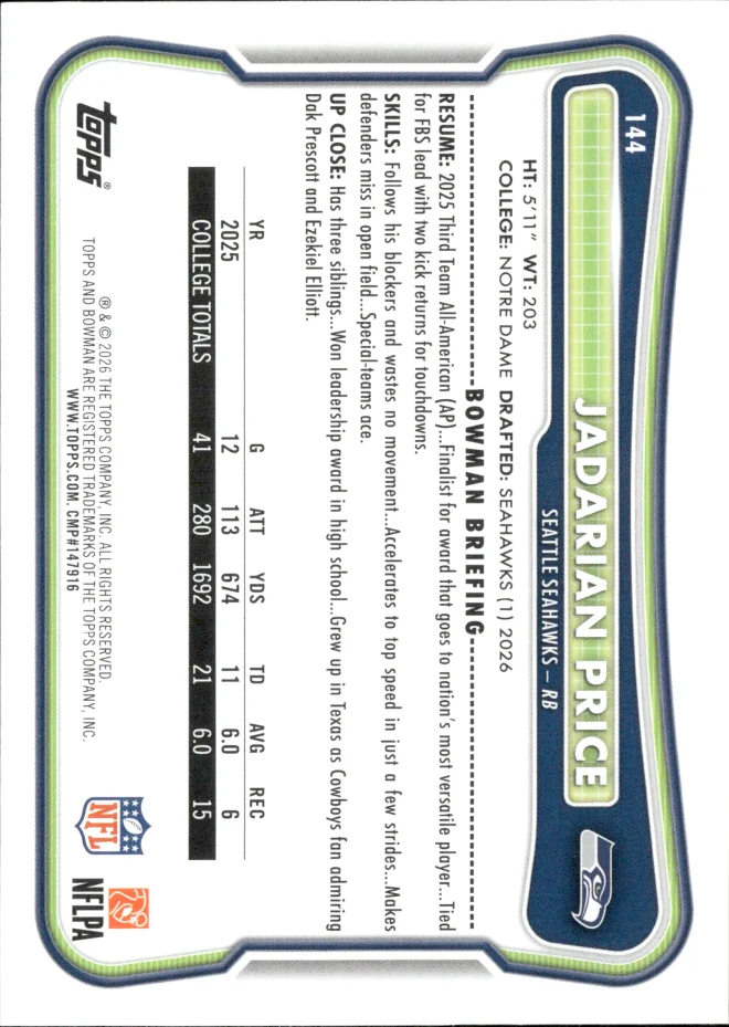 Jadarian Price card back