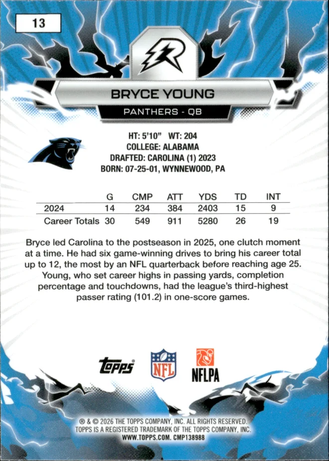 Bryce Young card back