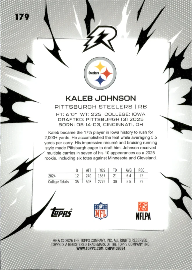 Kaleb Johnson card back