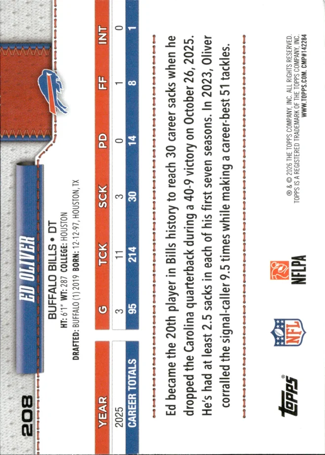 Ed Oliver card back