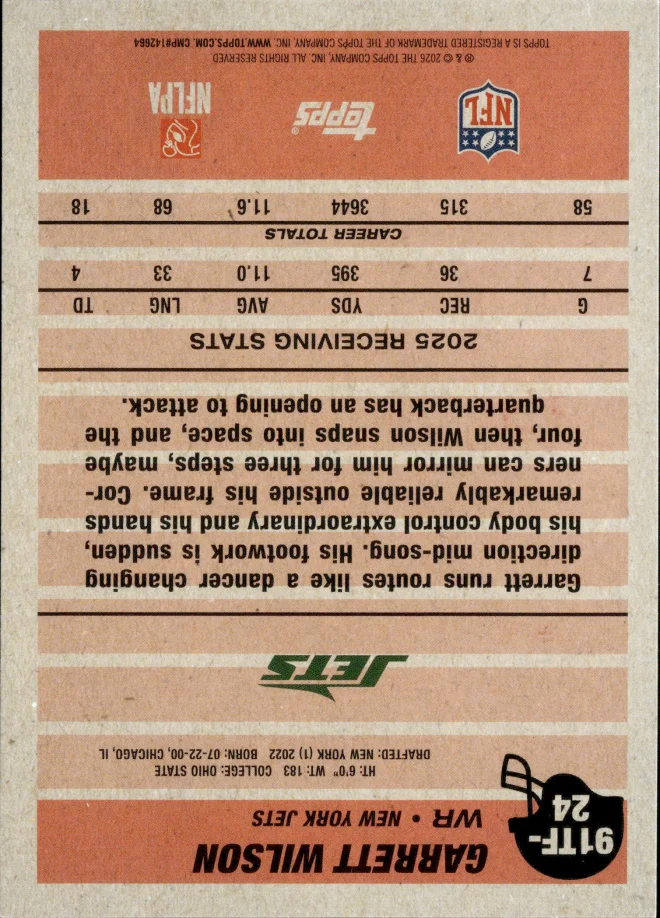 Garrett Wilson card back