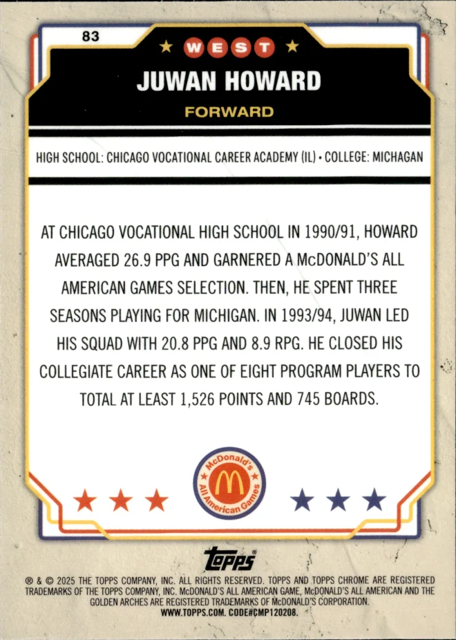 Juwan Howard card back
