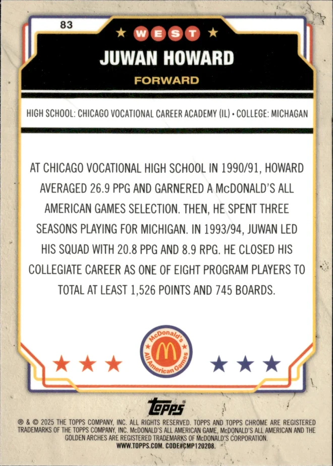 Juwan Howard card back