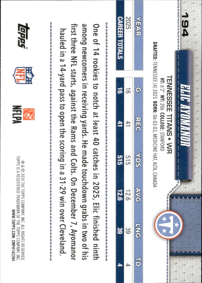 Elic Ayomanor card back
