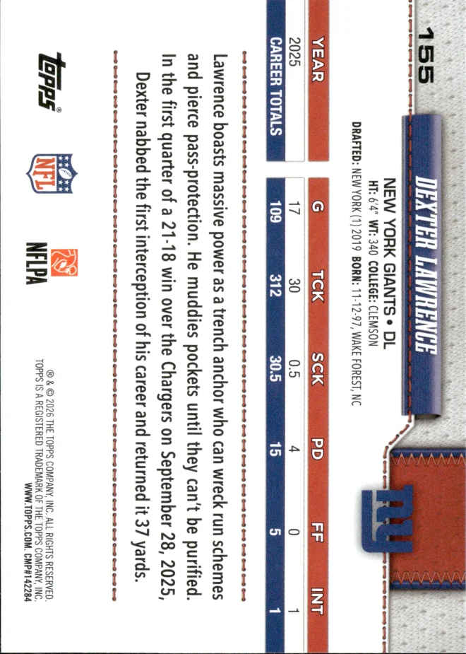 Dexter Lawrence card back