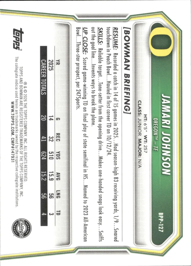 Jamari Johnson card back