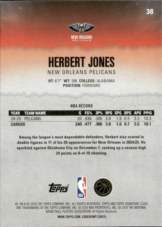 Herbert Jones card back
