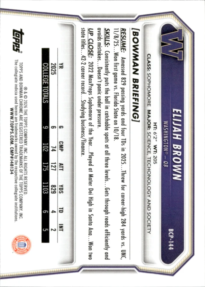 Elijah Brown card back