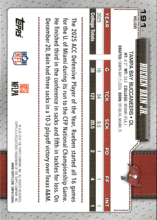 Rueben Bain Jr. card back