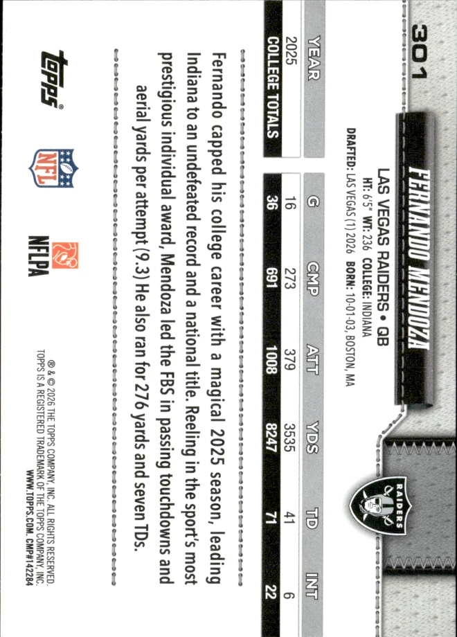Fernando Mendoza card back